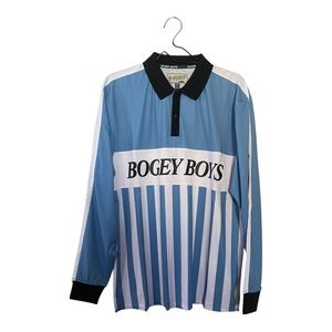Bogey Boys Blue and White Striped Polo Shirt Long Sleeves Golf Men’s Size Medium